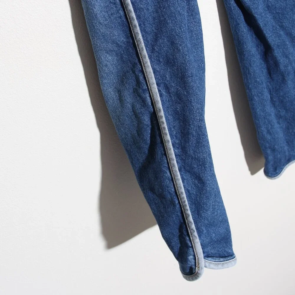 FRAME Denim Le Sylvie High Waist Dolphin Hem Crop Straight Leg Jeans Blue Sz 26 - Picture 13 of 15